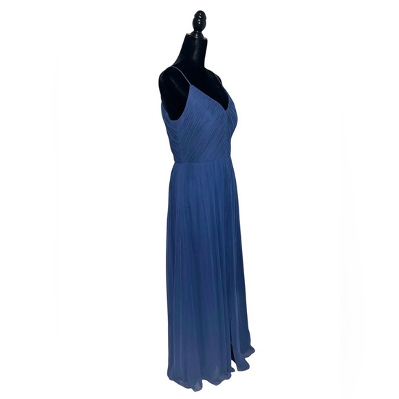 Dessy Collection #2989 Blue Lux Chiffon V Neck Floor Length Dress Size 12 - Picture 6 of 12